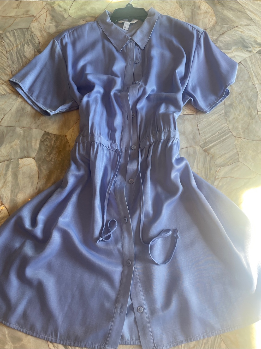 Nine West Lavender-Blue Button-Front Drawstring Mini Dress